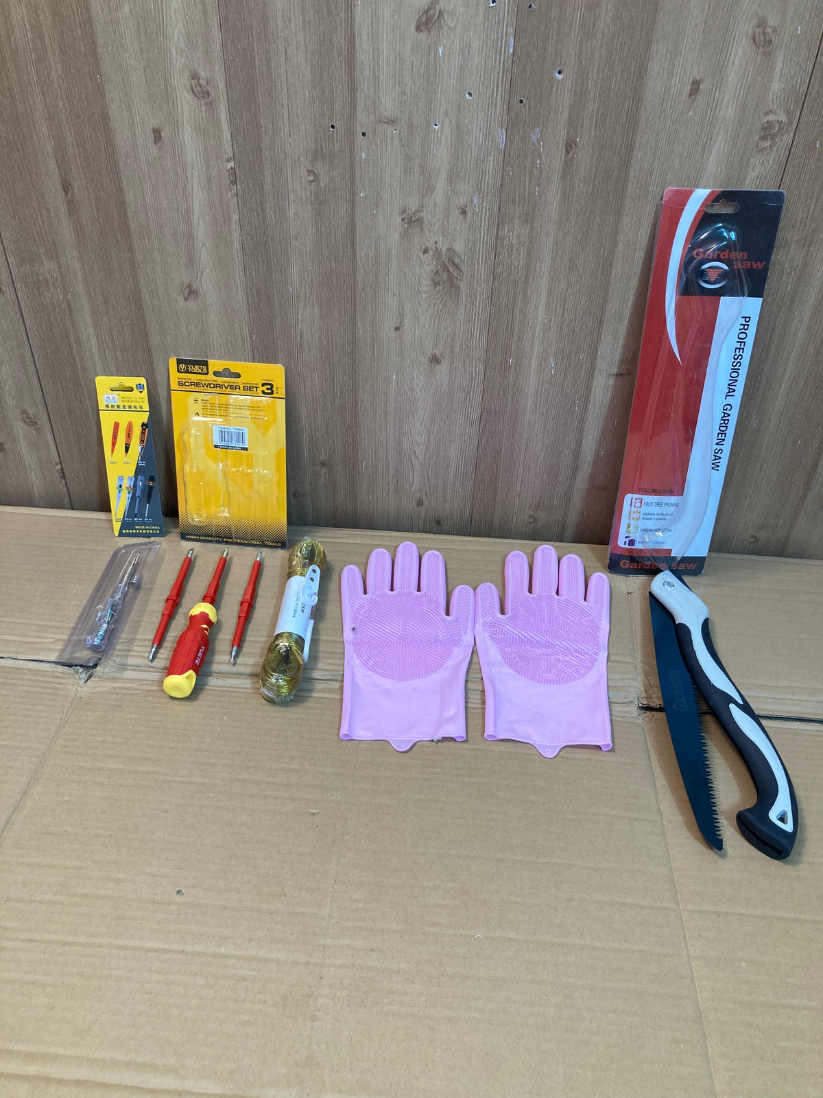 Ultimate Home Essentials Combo β Hand Saw, Silicone Gloves, Screwdriver Set, Drying Wire & Electrical Tester