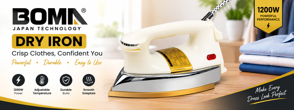 BOMA 1200W Premium Dry Iron – Powerful & Easy to Use