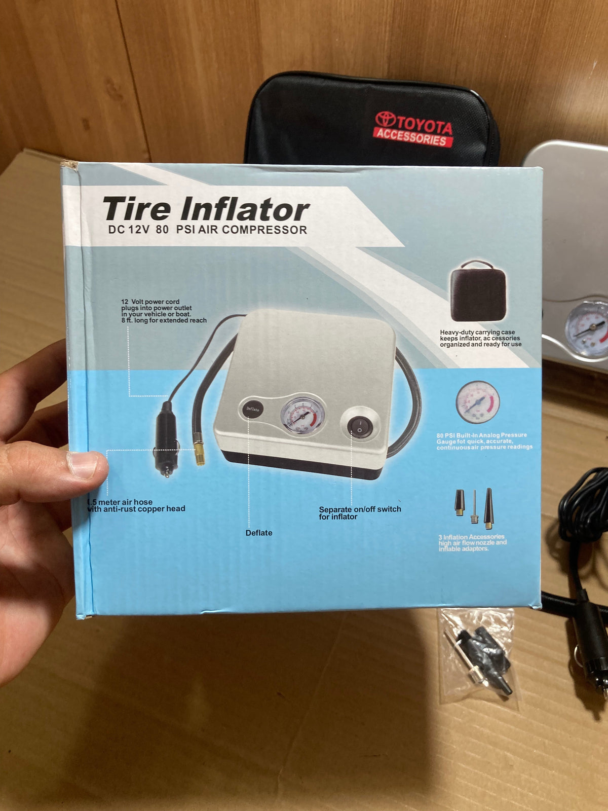 Toyota Tire Inflator/Air Compressor With 3 High Air Flow Nozzles & Adaptors