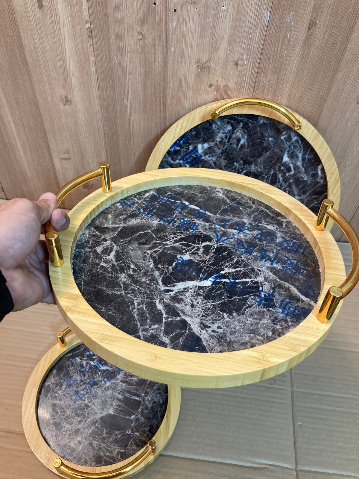 3PCs Bamboo Round Shape Serving Trays Set