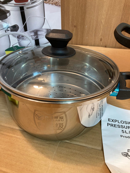 Lot Imported Stainless Steel Pressure Cooker 5+7L with Steamer