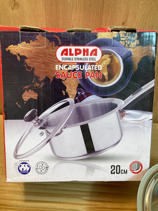 Alpha Durable Stainless Steel Sauce Pan With Glass Lid 20cm