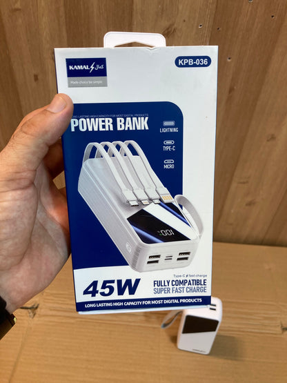 Kamal 45W Super Fast 4Built-in Cables Charging Power Bank 30,000mAh KPB-036