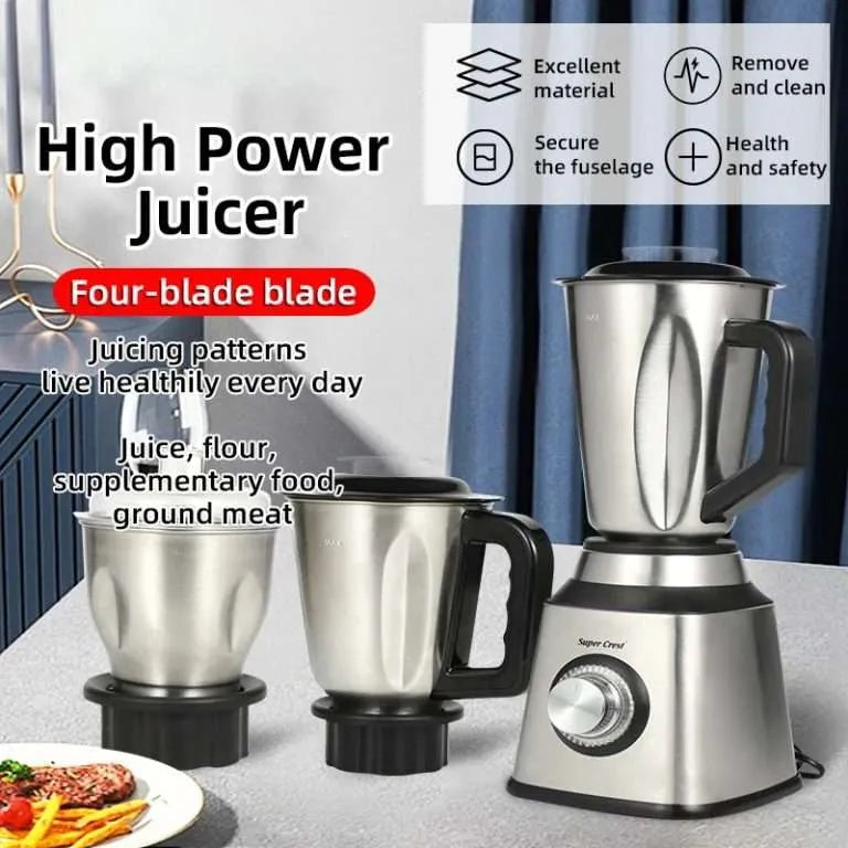 Super Crest Germany Full Steel Body 3-in-1 Electric Juicer, Chopper and Grinder Machine Heavy Duty SCT-8031
